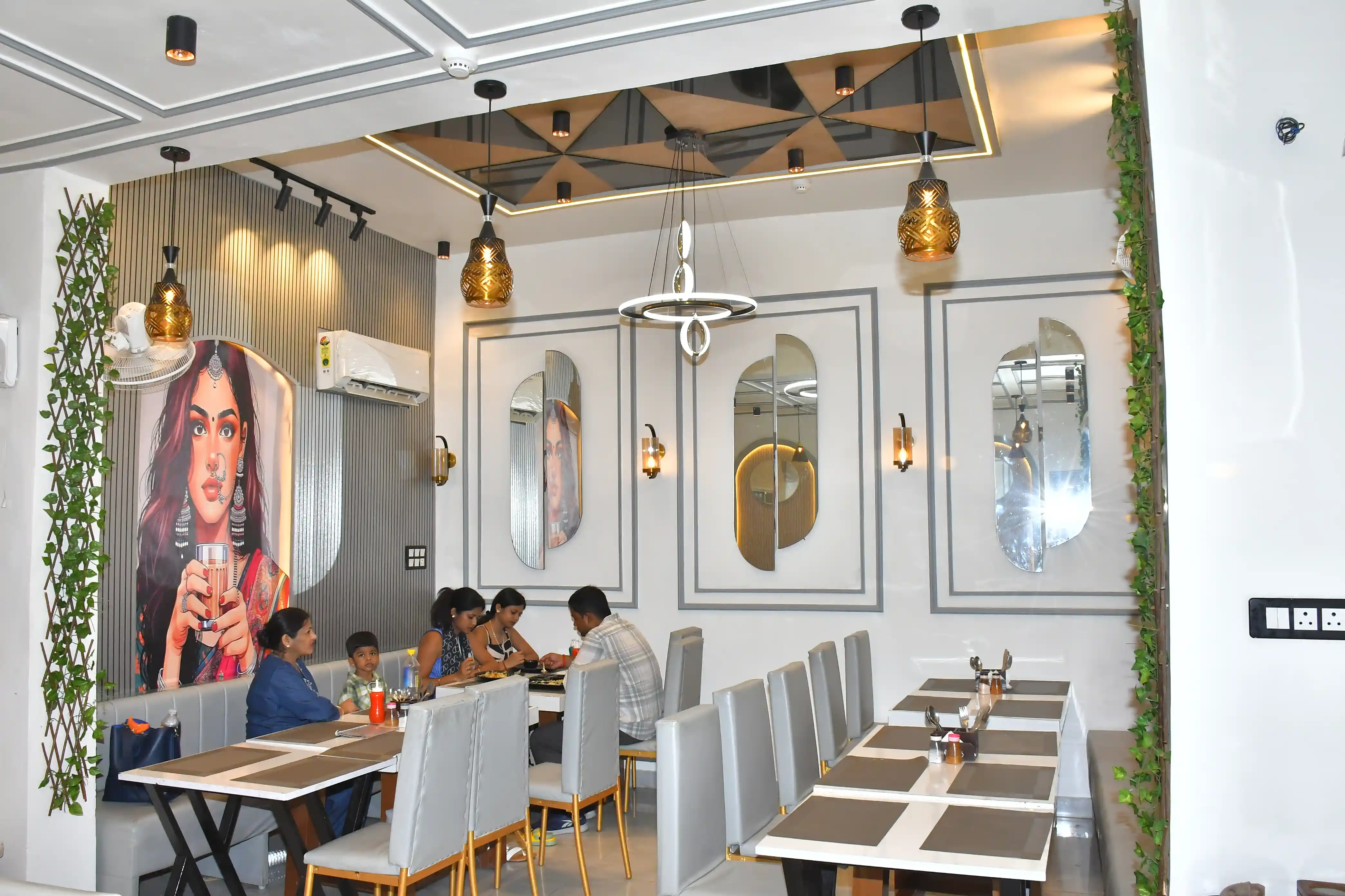 Sidhartha Restaurant dining area with vegetarian thali being served